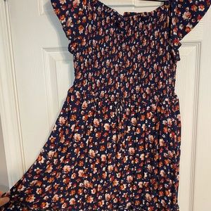 Navy and Floral Off the Shoulder Dress